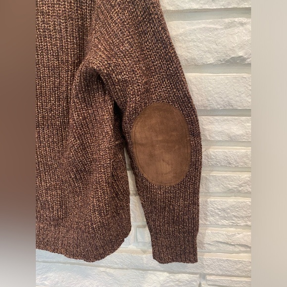 NWT Men’s Double RL - Suede Trim Marled Shawl Cardigan in Brown Tan Mark, Size M - Picture 7 of 12